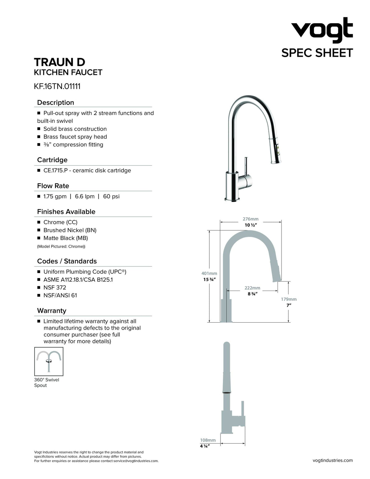 Vogt Traun D Pull-Out Kitchen Faucet KF.16TN.0111 - image 2
