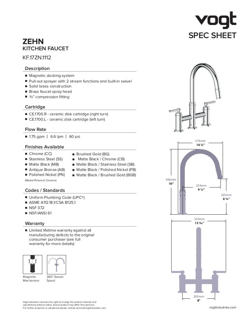 Vogt Zehn Bridge Pull-Out Kitchen Faucet KF.17ZN.1112 - image 2