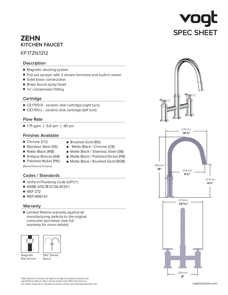 Vogt Zehn Bridge Pull-Out Kitchen Faucet KF.17ZN.1312 - image 2