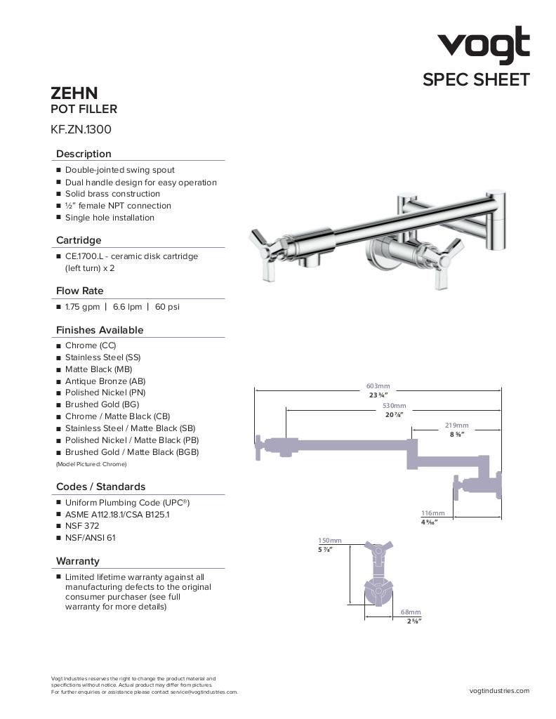 Vogt Zehn Wall Mount Pot Filler Faucet KF.ZN.13 - image 2