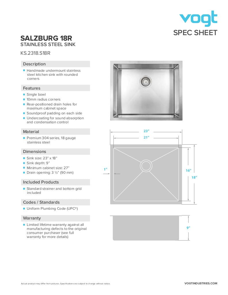 Vogt Salzburg 18R Undermount Single Bowl Kitchen Sink - image 4