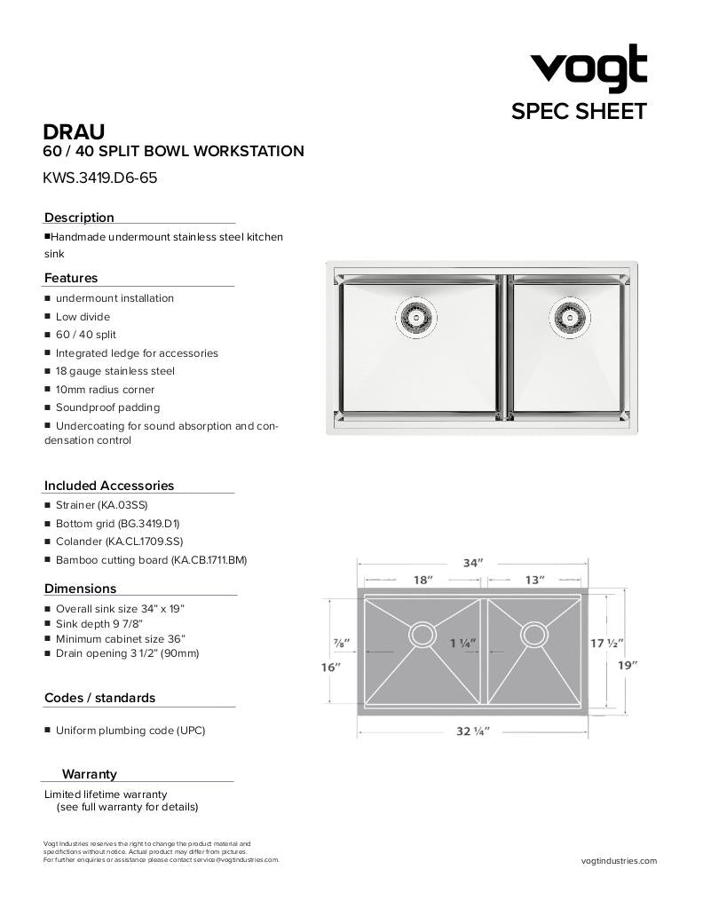 Vogt Drau 3460 Double Bowl Workstation Kitchen Sink - image 6