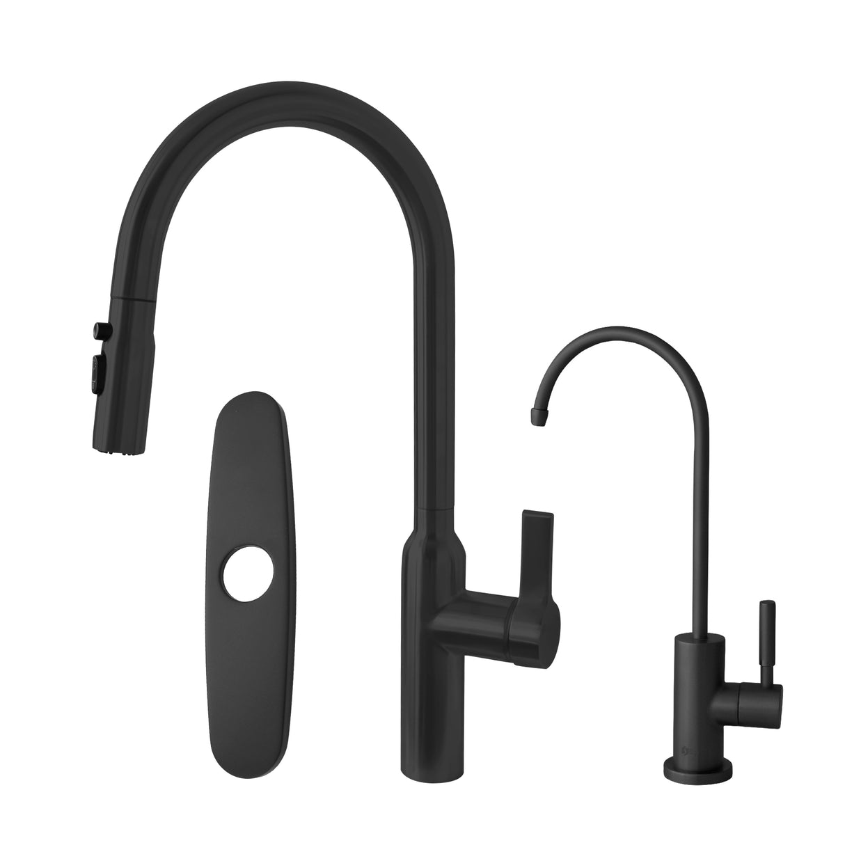 Napoli Single Handle Matte Black Pull Down Kitchen Faucet with Single Handle Matte Black Cold Water Tap Faucet and Faucet Plate