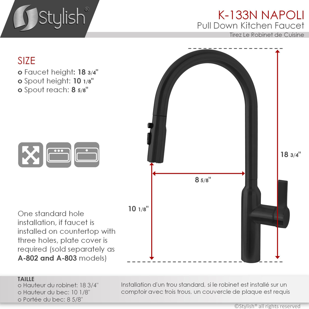 Napoli Single Handle Matte Black Pull Down Kitchen Faucet with Single Handle Matte Black Cold Water Tap Faucet and Faucet Plate