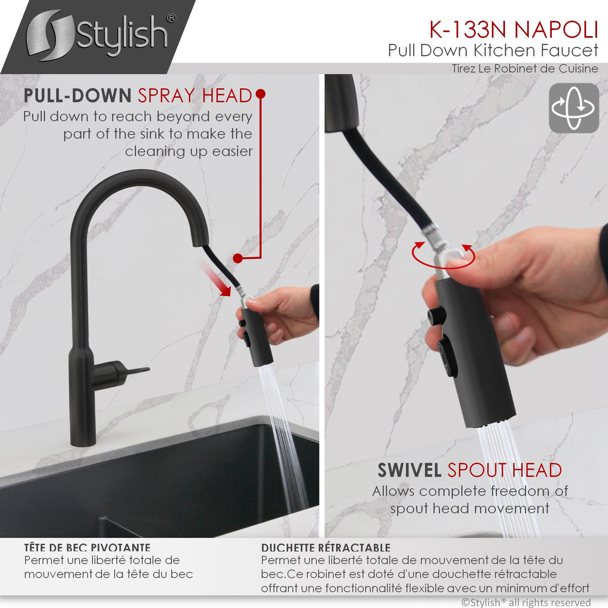 Napoli Single Handle Matte Black Pull Down Kitchen Faucet with Single Handle Matte Black Cold Water Tap Faucet and Faucet Plate