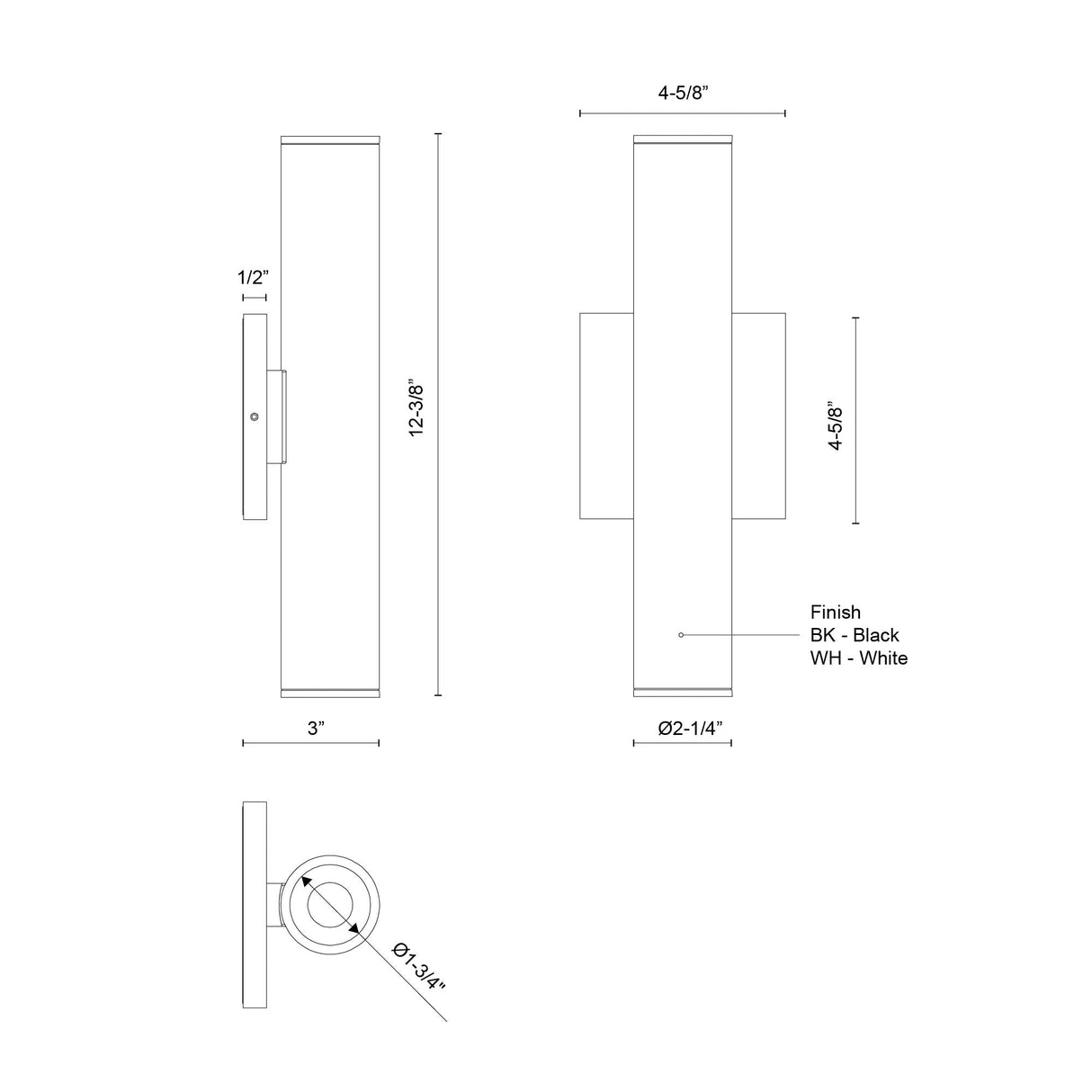 Kuzco Architectural Lorna 12-in (2-in Dia.) Exterior Wall Sconce Up/Down Light