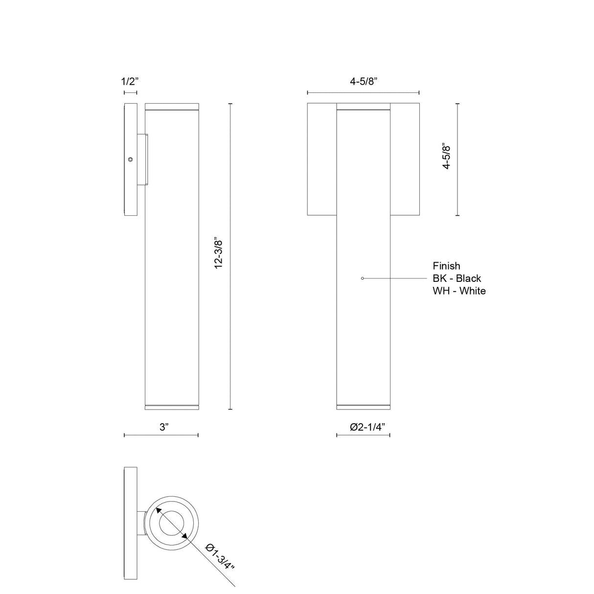 Kuzco Architectural Lorna 12-in (2-in Dia.) Interior/Exterior Wall Sconce