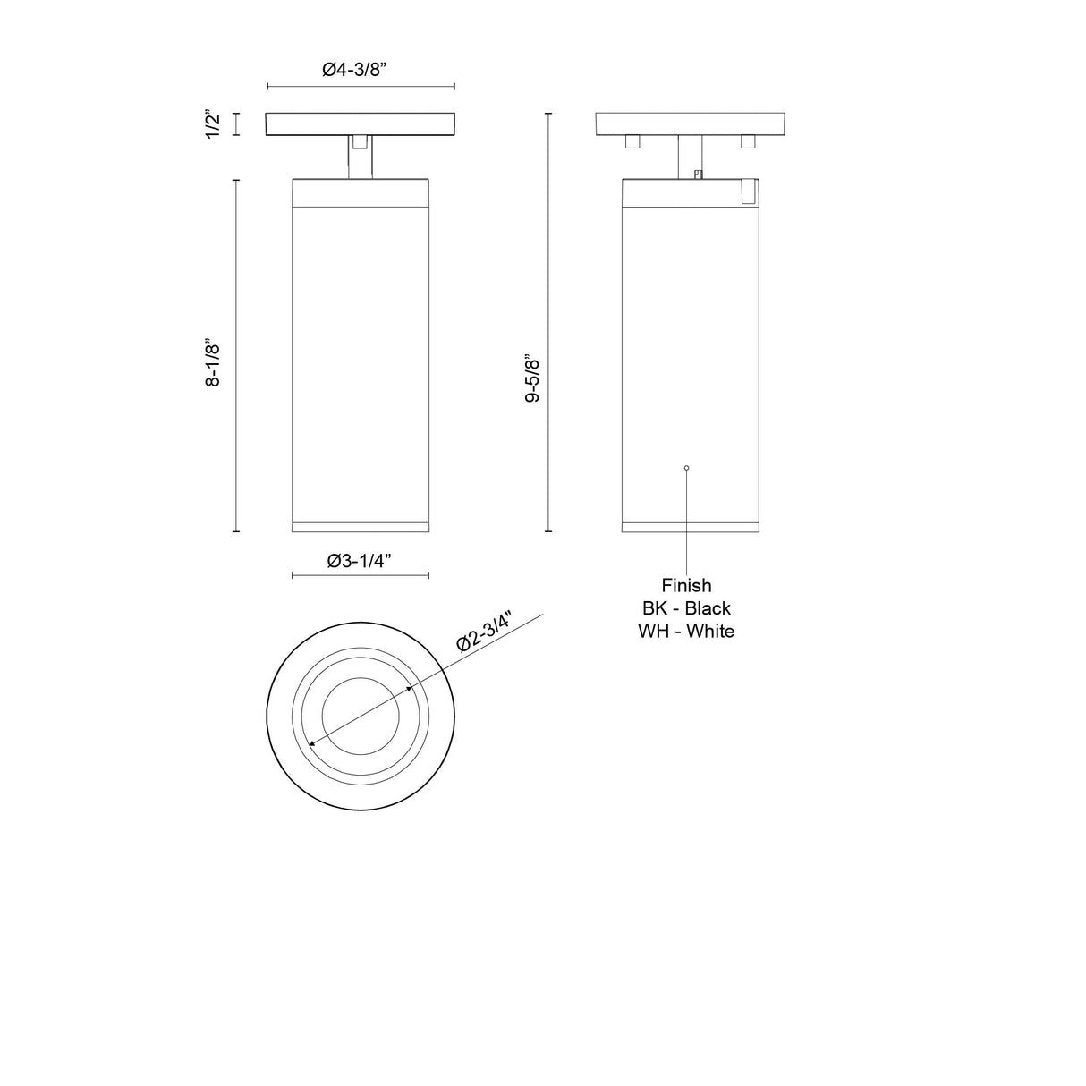 Kuzco Architectural Lorna 9-in (3-in Dia.) Adjustable Ceiling Mount