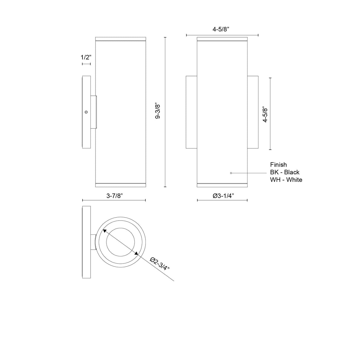 Kuzco Architectural Lorna 9-in (3-in Dia.) Wall Sconce Up/Down Light