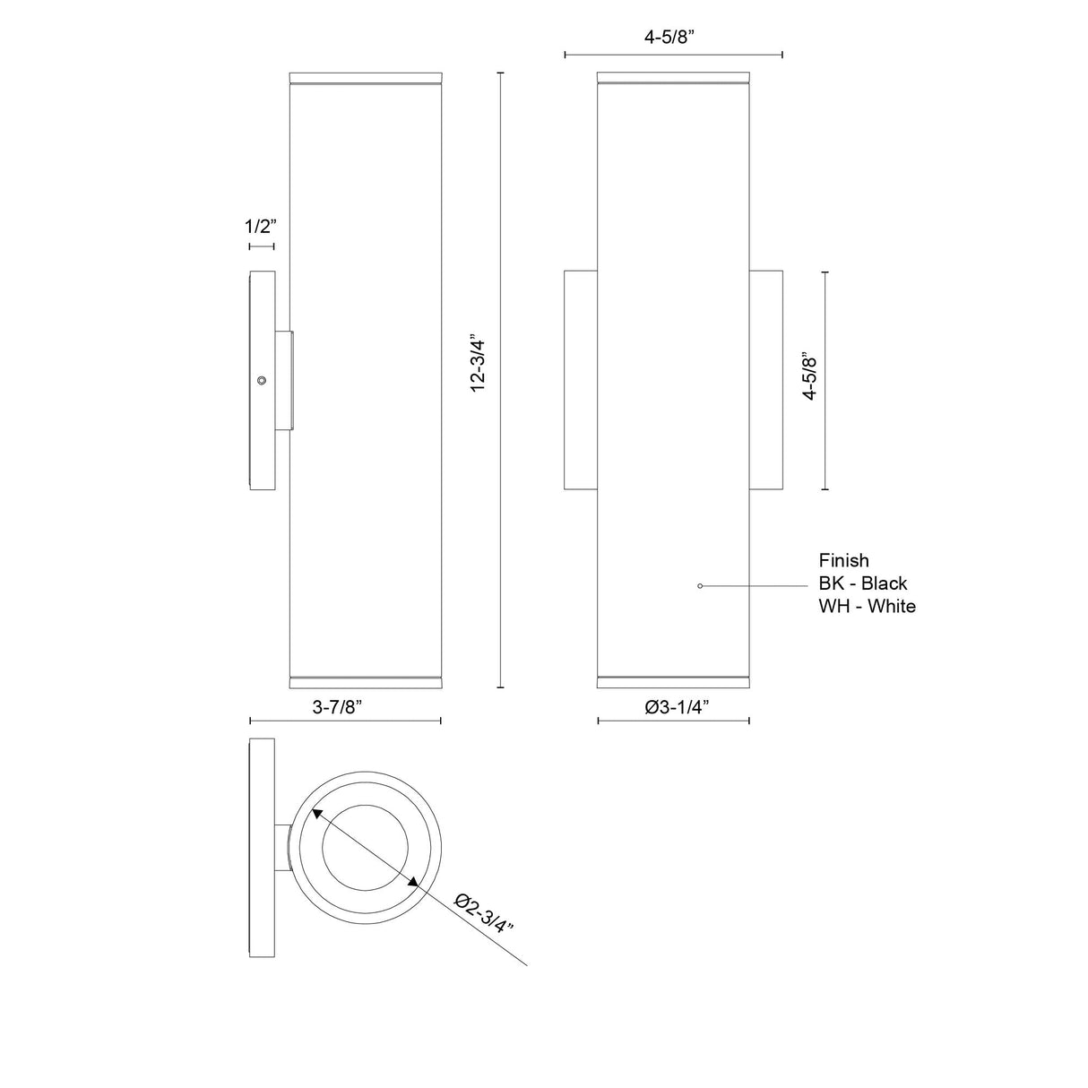 Kuzco Architectural Lorna 12-in (3-in Dia.) Exterior Wall Sconce Up/Down Light