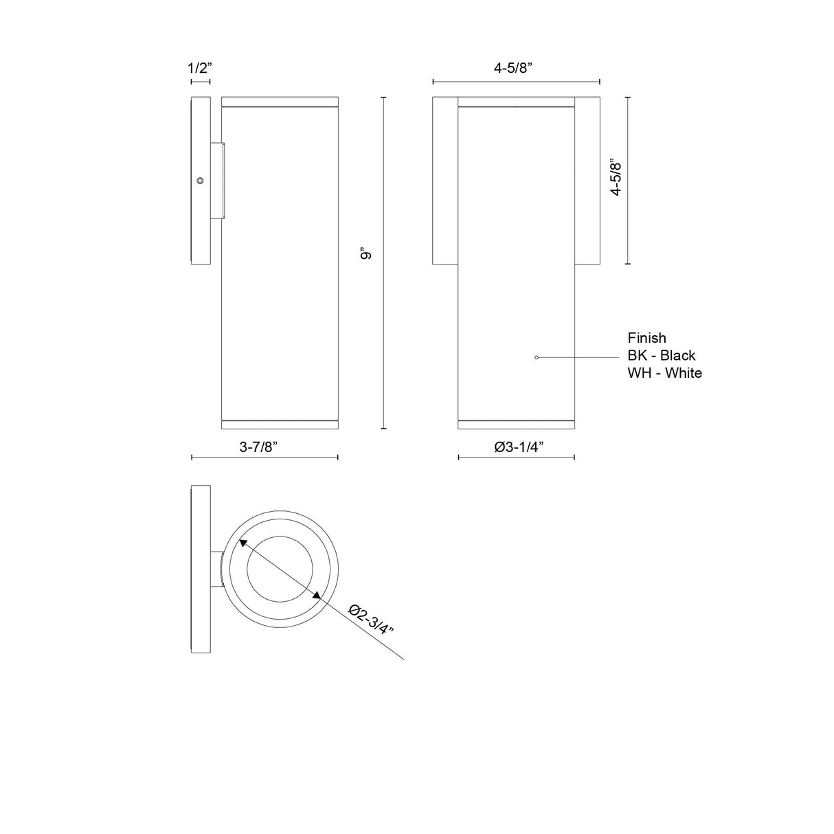 Kuzco Architectural Lorna 9-in (3-in Dia.) Exterior Wall Sconce