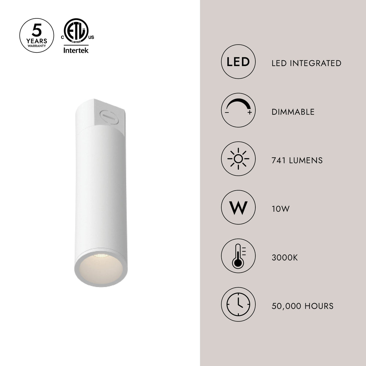 Kuzco Architectural Lorna 10-in (2-in Dia.) Concrete Ceiling Mount
