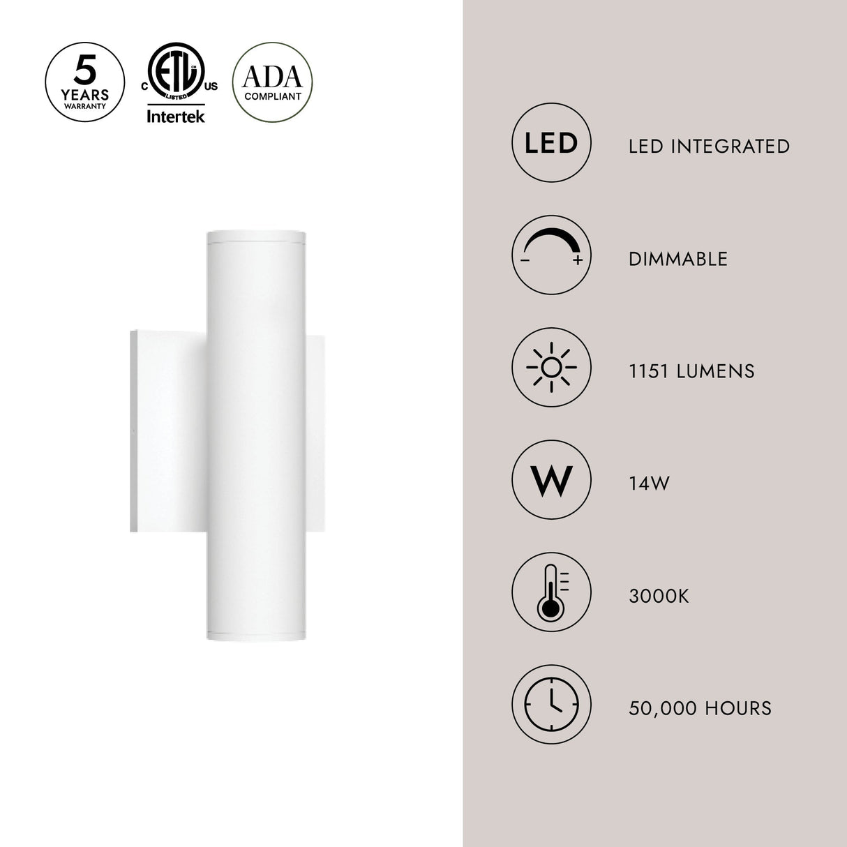 Kuzco Architectural Lorna 9-in (2-in Dia.) Wall Sconce Up/Down Light