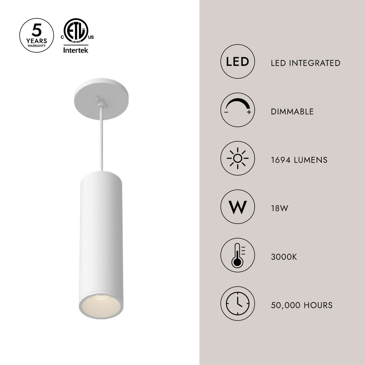 Kuzco Architectural Lorna 12-in (3-in Dia.) Pendant