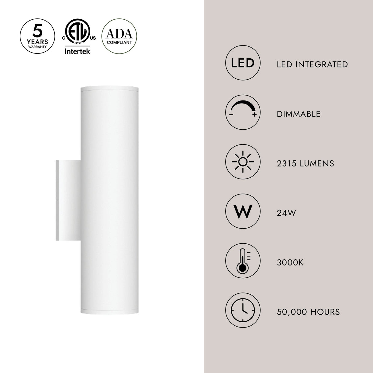 Kuzco Architectural Lorna 12-in (3-in Dia.) Wall Sconce Up/Down Light