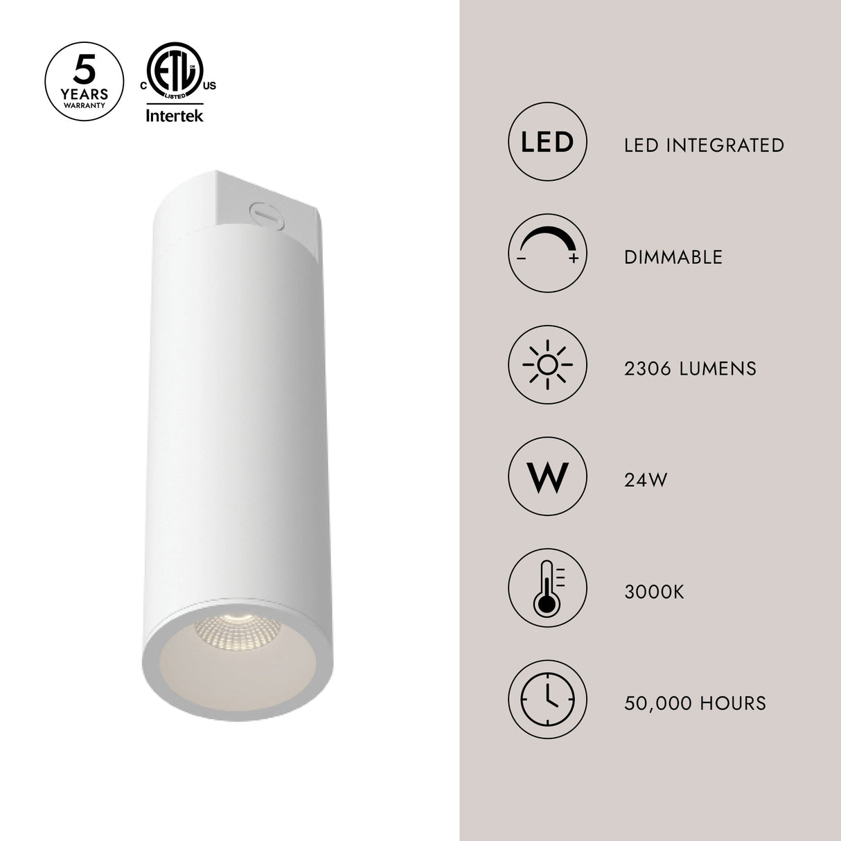 Kuzco Architectural Lorna 15-in (4-in Dia.) Concrete Ceiling Mount