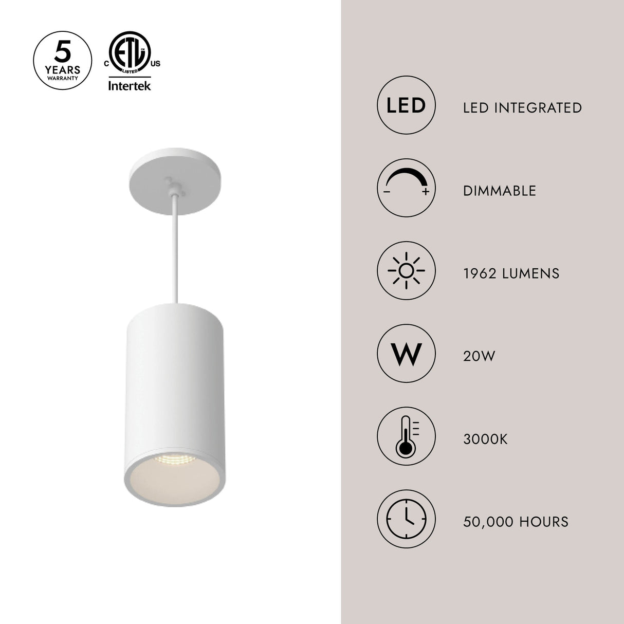 Kuzco Architectural Lorna 8-in (4-in Dia.) Pendant