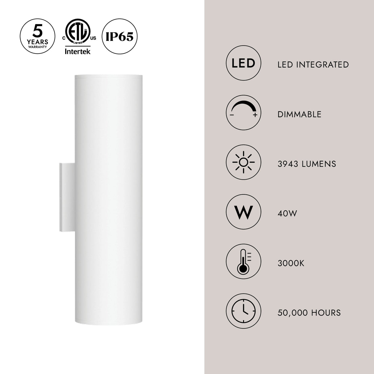 Kuzco Architectural Lorna 16-in (4-in Dia.) Wall Sconce Up/Down Light
