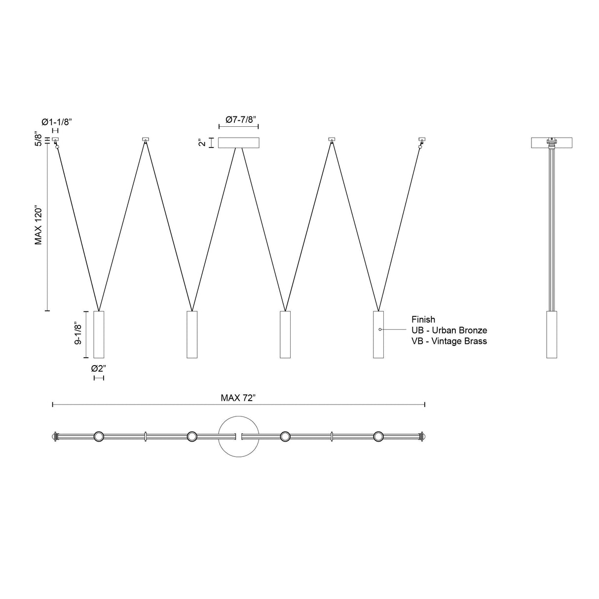 Kuzco Mason 4 Head Linear Pendant – Adjustable with Metal Strap Detail