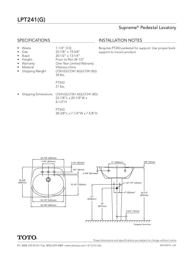 Supreme®Pedestal Lavatory