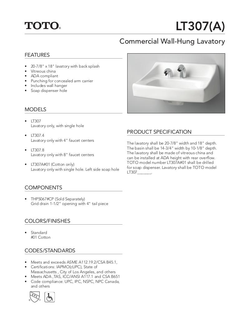 Commercial Wall-Hung Lavatory with Soap Dispenser Hole
