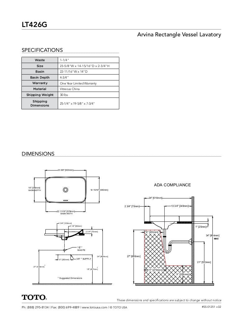 Arvina 23-5/8" Rectangle Vessel Lavatory - Outset