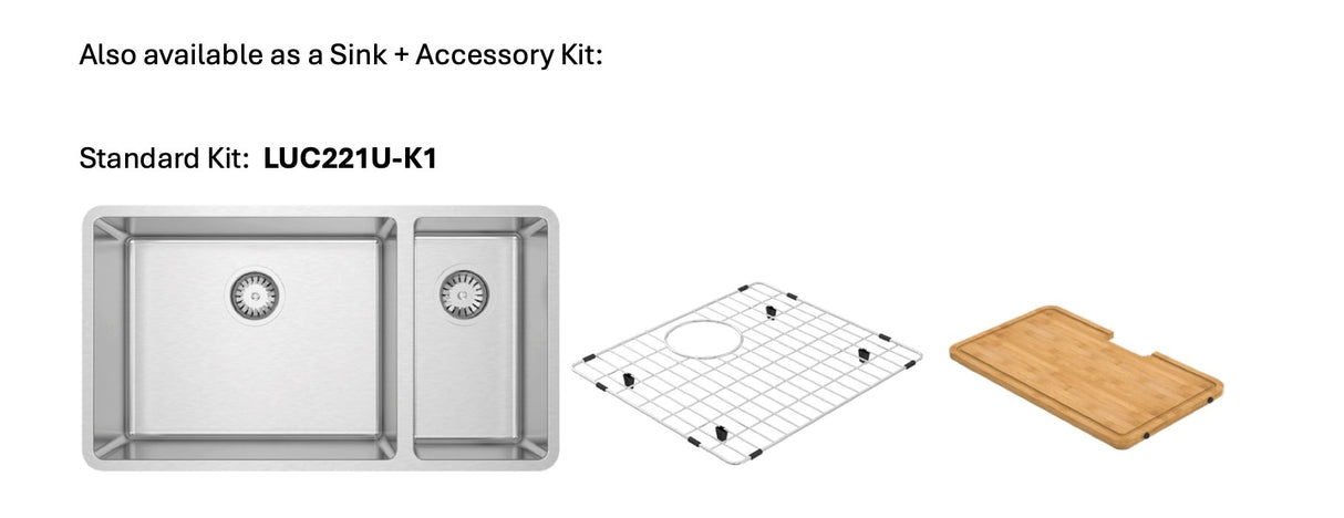 Lucia U Standard Kit 31" 60/40 Double Strd Kit - Undermount, 18 Gauge, R15 (Inc. Cut Board+Grid)