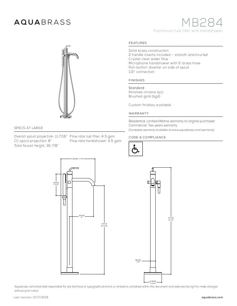 Aquabrass Freestanding Tub Filler, Brushed Gold - image 3