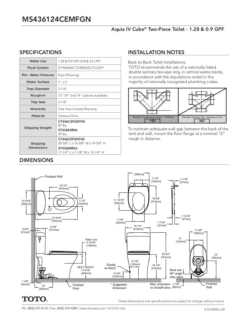 AquiaIV Cube Toilet - 1.28 GPF & 0.9 GPF, Universal Height, Washlet+ Connection - New