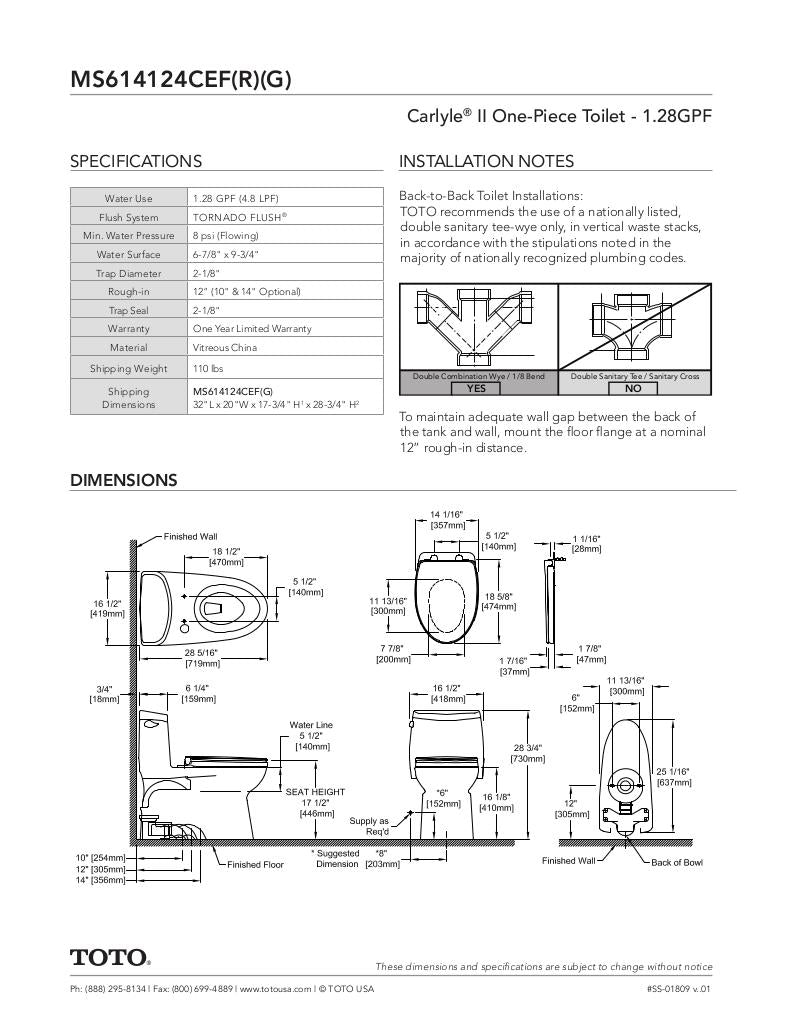 Carlyle II One-Piece Toilet, 1.28 GPF,WASHLET + Connection
