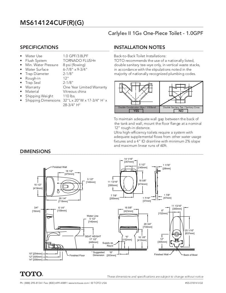 Carlyle II 1G One-Piece Toilet, 1.0 GPF,WASHLET + Connection