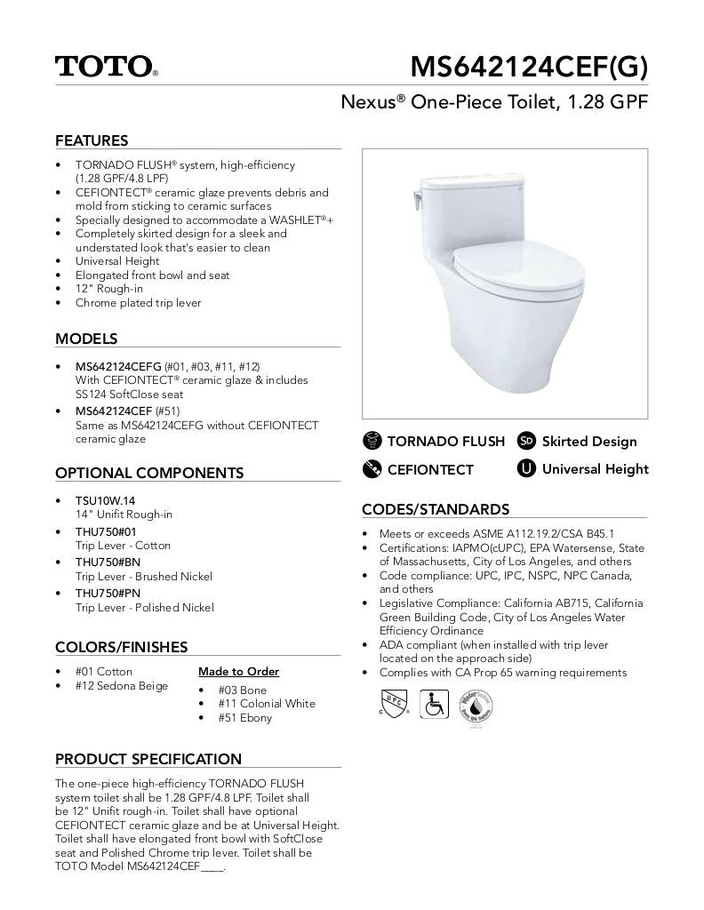 Nexus One-Piece Toilet, 1.28 GPF, Elongated Bowl