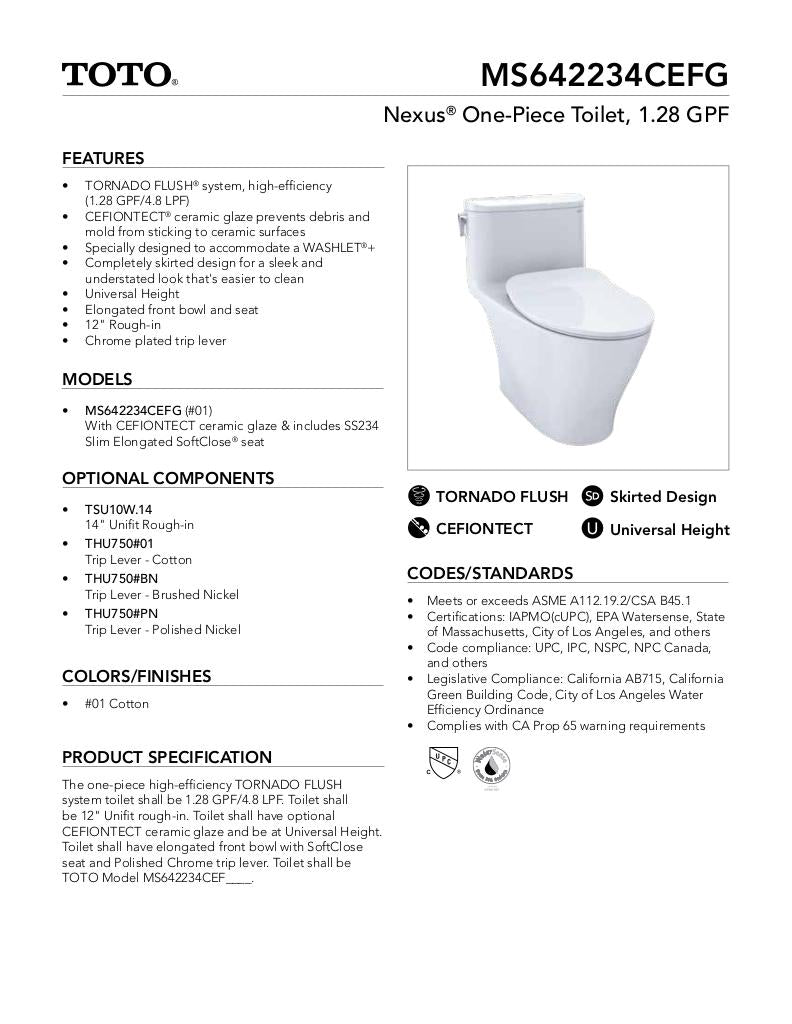 Nexus One-Piece Toilet, 1.28 GPF, Elongated Bowl - Slim Seat