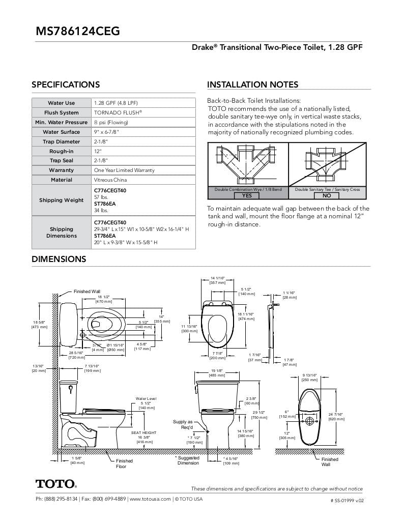 Drake Transitional Two-piece Toilet, 1.28 GPF, Elongated Bowl