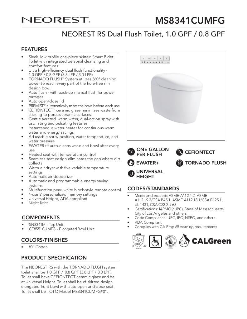 NEOREST RS Dual Flush Toilet - 1.0 GPF & 0.8 GPF