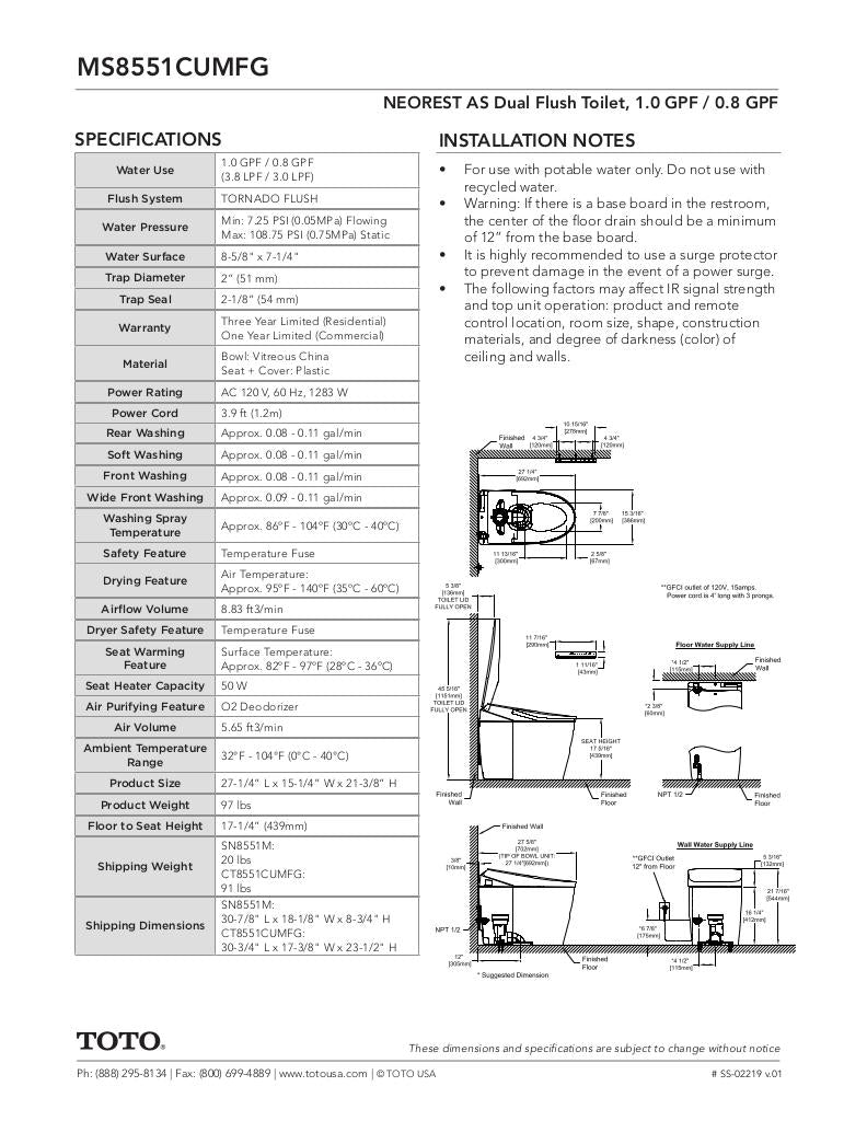 NEOREST AS Dual Flush Toilet - 1.0 GPF & 0.8 GPF
