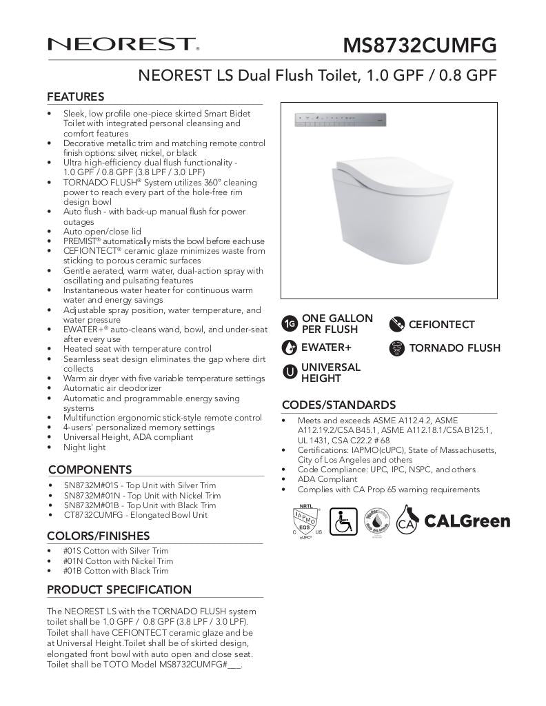 NEOREST LS Dual Flush Toilet - 1.0 GPF & 0.8 GPF