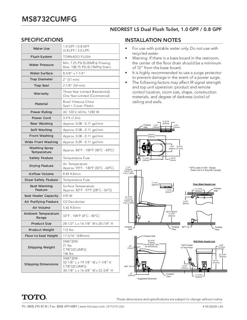 NEOREST LS Dual Flush Toilet - 1.0 GPF & 0.8 GPF