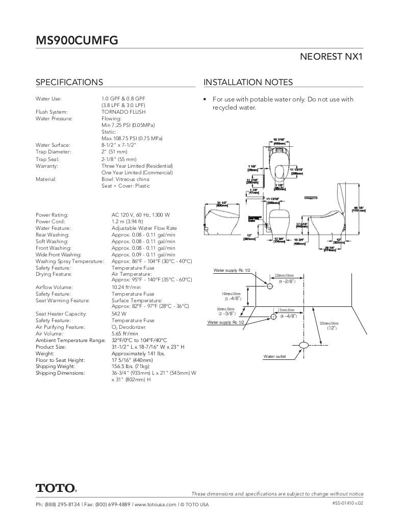 NEOREST NX1 Dual Flush Toilet - 1.0 GPF & 0.8 GPF