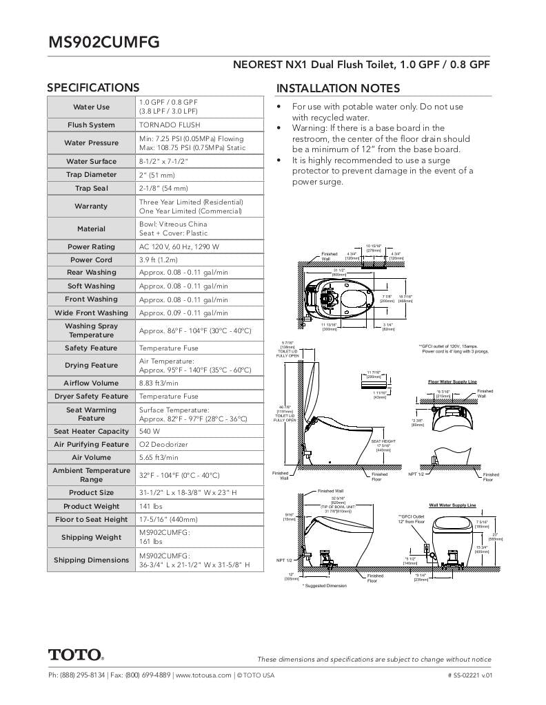 NEOREST NX1 Dual Flush Toilet - 1.0 GPF & 0.8 GPF