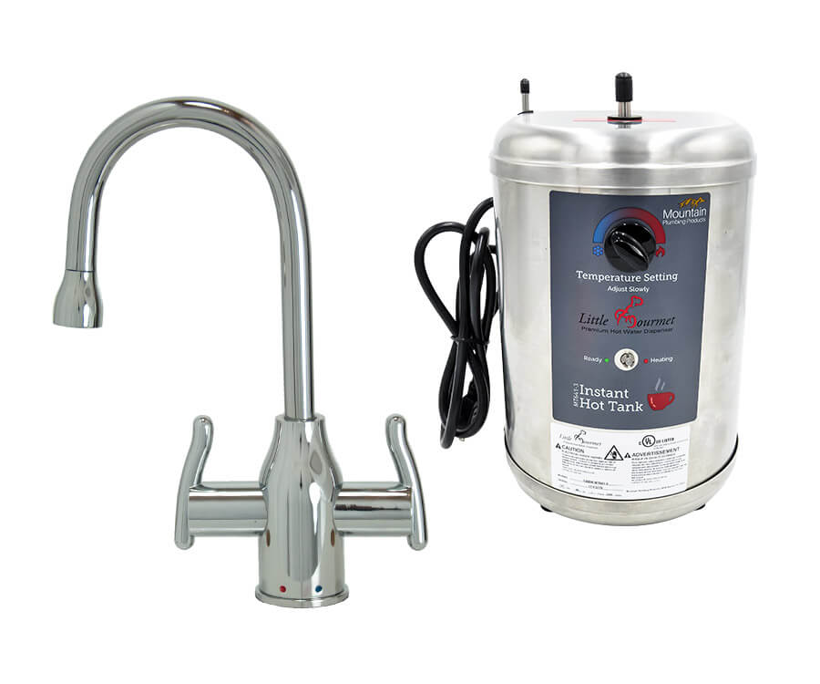Hot & Cold Water Faucet with Modern Curved Body & Handles & Little Gourmet® Premium Hot Water Tank