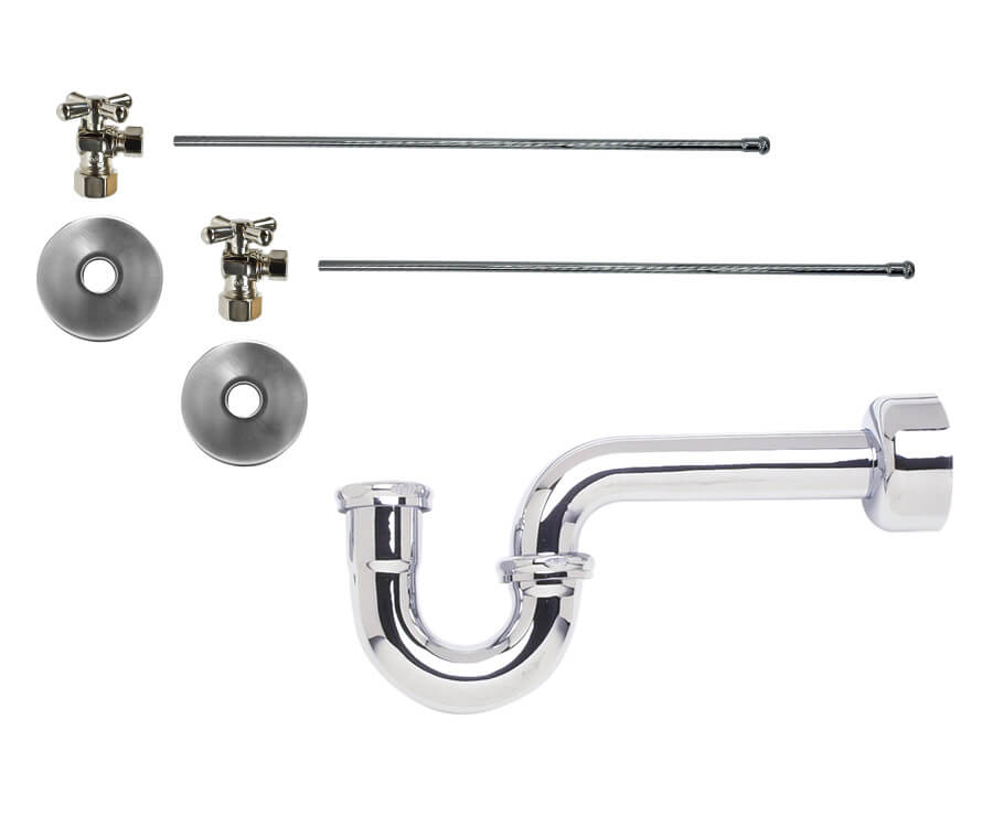 Lavatory Supply Kit - Brass Cross Handle with 1/4 Turn Ball Valve (MT621-NL) - Angle, P-Trap 1-1/4"