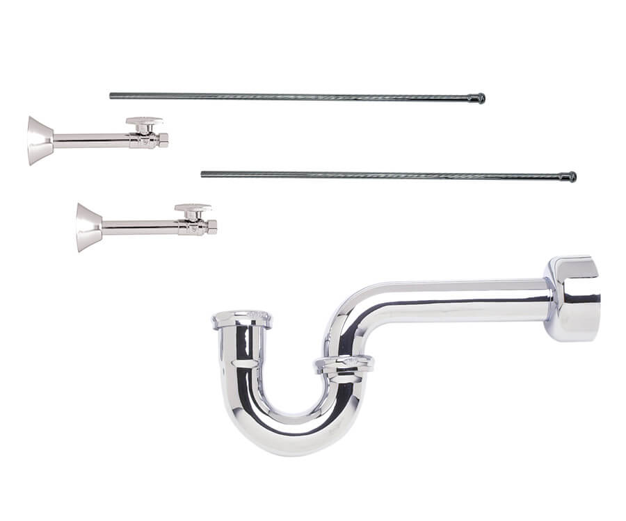 Lavatory Supply Kit - Brass Oval Handle with 1/4 Turn Ball Valve (MT317-NL) - Straight Sweat, P-Trap 1-1/4"