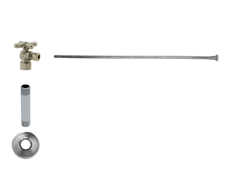 Toilet Supply Kit - Brass Cross Handle with 1/4 Turn Ball Valve (MT616-NL) - Angle, Flat Head Riser