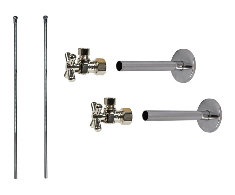 Lavatory Supply Kit - Brass Cross Handle with 1/4 Turn Ball Valve (MT621-NL) - Angle, Cover Tubes, No Trap