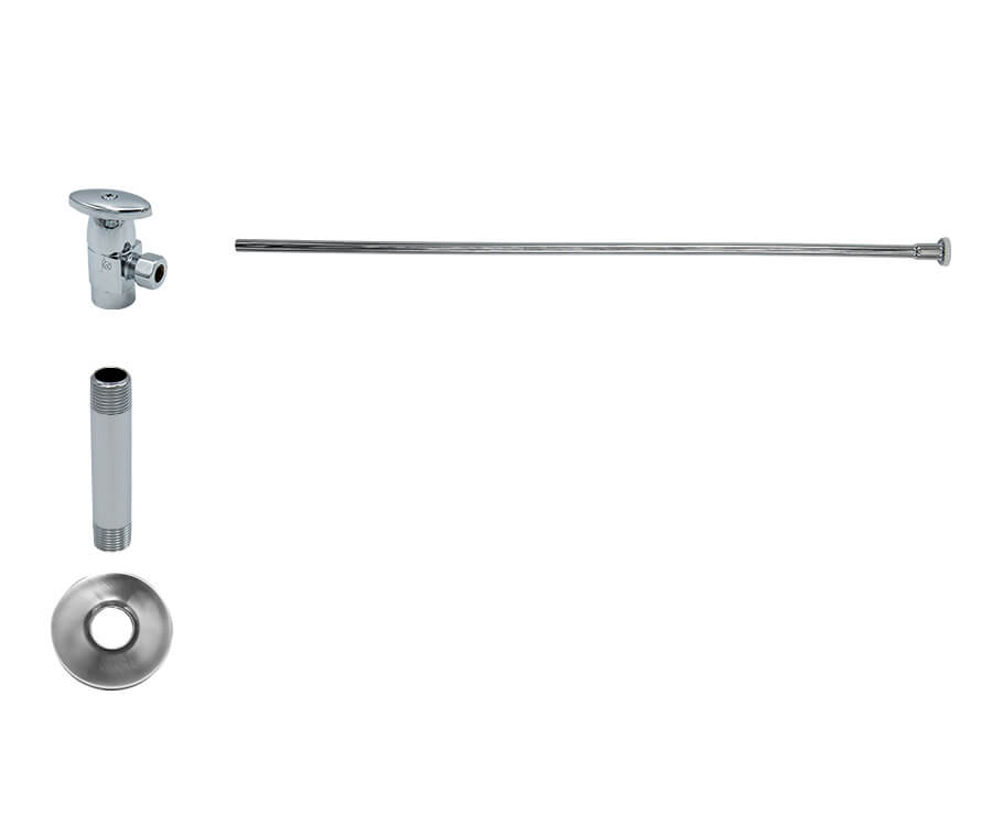 Toilet Supply Kit - Brass Oval Handle with 1/4 Turn Ceramic Disc Cartridge Valve (MT6001-NL) - Angle, Flat Head Riser