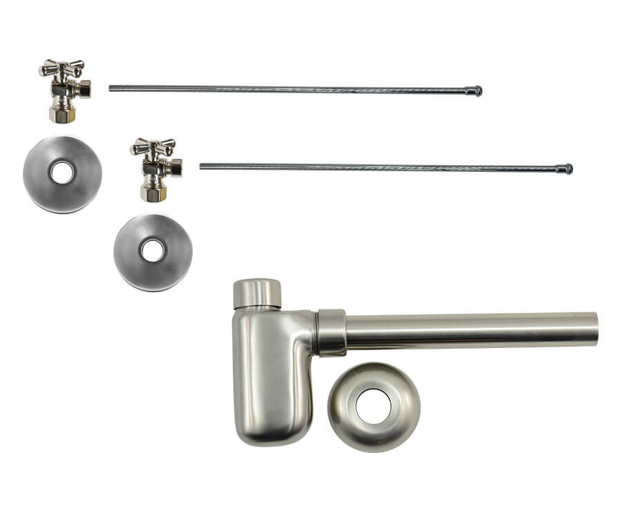 Lavatory Supply Kit - Brass Cross Handle with 1/4 Turn Ball Valve (MT621-NL) - Angle, Bottle Trap