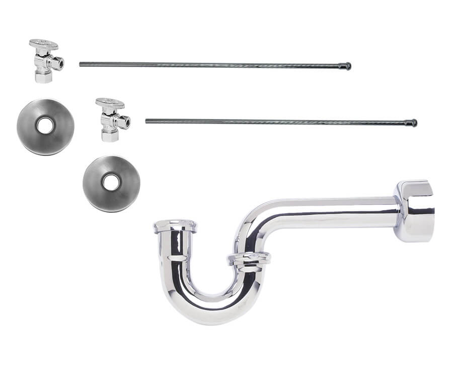 Lavatory Supply Kit - Brass Oval Handle with 1/4 Turn Ball Valve (MT403-NL) - Angle, P-Trap 1-1/2"