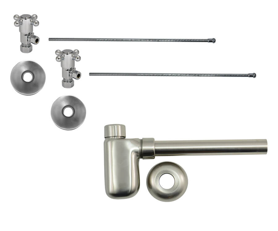 Lavatory Supply Kit - Brass Cross Handle with 1/4 Turn Ceramic Disc Cartridge Valve (MT4003X-NL) - Angle, Bottle Trap