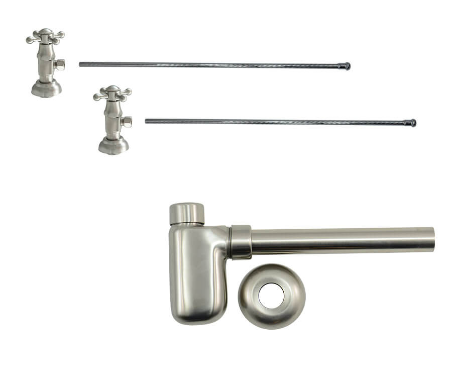 Lavatory Supply Kit - Brass Deluxe Cross Handle with 1/4 Turn Ceramic Disc Cartridge Valve (MT4004X-NL) - Angle, Bottle Trap